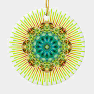 Ornement En Céramique Mandala jaune vert faites votre propre arrière -
