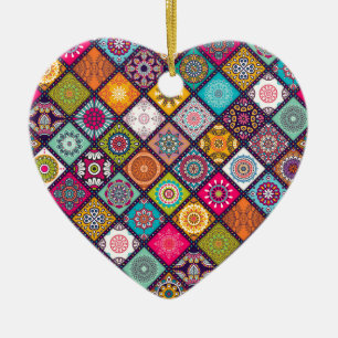 Ornement En Céramique Mandala motif marocain coloré