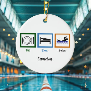 Ornement En Céramique Mangez Sleep Swimmer Funny Swimmer Noël