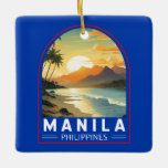 Ornement En Céramique Manille Philippines Travel Art Vintage<br><div class="desc">Manille conception de déplacement vectoriel rétro. Manille,  la capitale des Philippines,  est une ville à la baie densément peuplée sur l'île de Luzon,  qui mélange l'architecture coloniale espagnole avec des gratte-ciel modernes.</div>