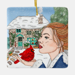 Ornement En Céramique Manteau anglais tiré à la main et cardinal