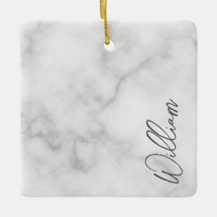 Ornement En Céramique Marbre blanc Modern Script Nom personnalisé