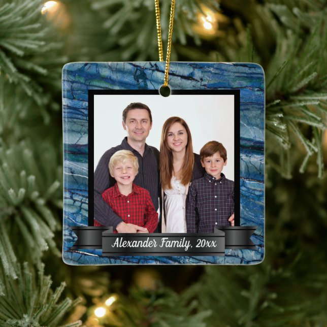 Ornement En Céramique Marbre bleu moderne photo personnalisée (Arbre)