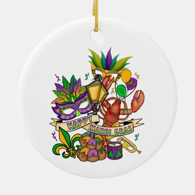 Ornement en céramique Mardi Gras joyeux (Dos)