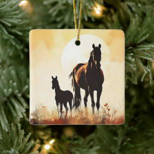 Ornement En Céramique Mare personnalisée, 1er Cheval de Noël du bébé pou