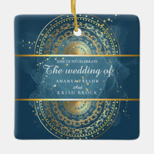 Ornement En Céramique Mariage bleu et noir Exquis 