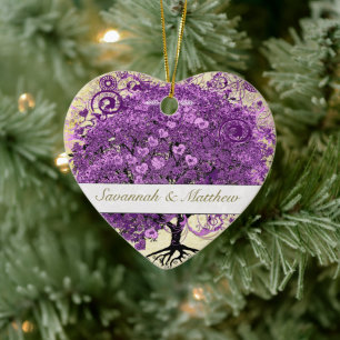 Ornement En Céramique Mariage feuille de coeur pourpre radieux romantiqu