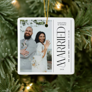 Ornement En Céramique Mariage Photo des Nouveaux Mariés Noël
