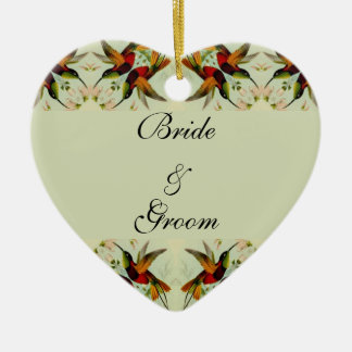 Ornement En Céramique Mariage vintage, colibris et fleurs