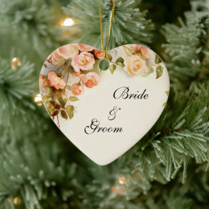 Ornement En Céramique Mariage Vintage, Fleurs de Rose Rose Antique Flora