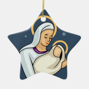Ornement En Céramique Marie et bébé Jésus Ornament de Noël