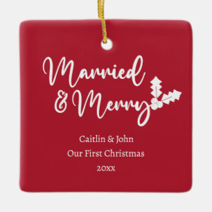 Ornement En Céramique Marié et Joyeux premier Noël Rouge nouvellement ma
