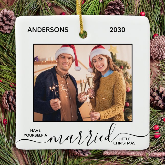 Ornement En Céramique Marié Petit Noël Simple Nouveaux mariés Photo (Créateur téléchargé)