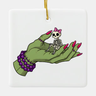 Ornement En Céramique Mariée de Frankenstein main avec Skeleton Bow   J'