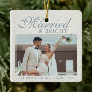 Ornement En Céramique Mariés et Lumineux Photo Souvenir Mariage