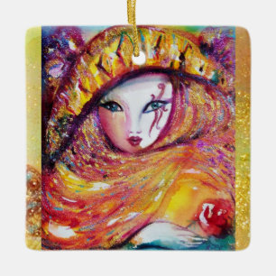 Ornement En Céramique MASQUE CARNAVALE EN Fête Mascarade JAUNE