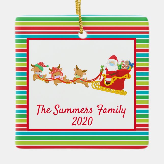 Ornement En Céramique Masque visage de Noël Père Noël et Reindeer 2020 (Devant)