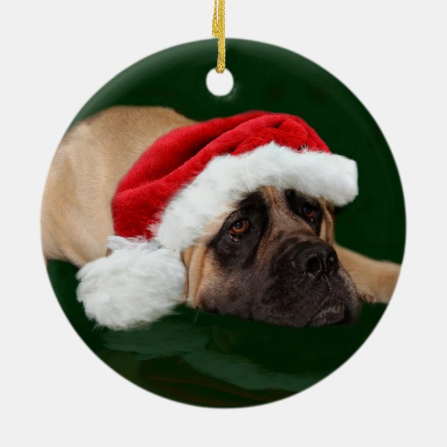 Ornement En Céramique Mastiff dans un chapeau de Père Noël (Dos)