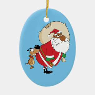 Ornement En Céramique Mauvaises morsures de chien Père Noël noir sur l