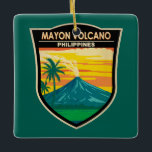 Ornement En Céramique Mayon Volcano Philippines Travel Art Vintage<br><div class="desc">Conception de l'art vectoriel du volcan Mayon. Mayon,  aussi connu sous le nom de Mount Mayon et Mayon Volcano,  est un stratovolcan actif dans la province d'Albay à Bicol,  aux Philippines.</div>