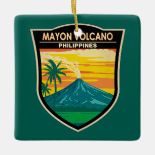 Ornement En Céramique Mayon Volcano Philippines Travel Art Vintage