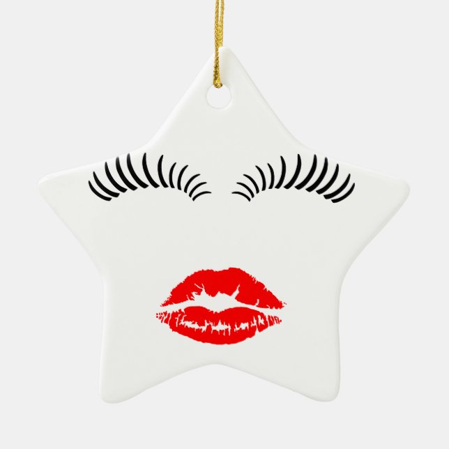 Ornement En Céramique Mèches d'oeil de dames et baiser de rouge à lèvres (Devant)