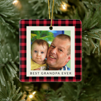 Ornement En Céramique Meilleur Grand-Père Noël Photo Plaid Buffalo Noël