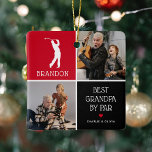 Ornement En Céramique Meilleur grand-père par Par Photo Collage Noël<br><div class="desc">Surprenez votre grand-père de golf ce Noël avec ce joli ornement photo-gardien. Ajoutez simplement 2 (deux) images personnalisées à cette conception à partir de votre téléphone ou de votre ordinateur. Le design comprend une illustration moderne de golfeurs blancs personnalisée avec leur nom sous un bloc de couleur, le doux jeu...</div>