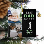 Ornement En Céramique Meilleur papa par photo Monogramme<br><div class="desc">Surprenez votre pro de golf avec ce joli ornement de Noël de gardiens ! Ajoutez simplement 2 (deux) images personnalisées à cette conception à partir de votre téléphone ou ordinateur et personnalisez le monogramme en changeant le nom et l'initiale.</div>