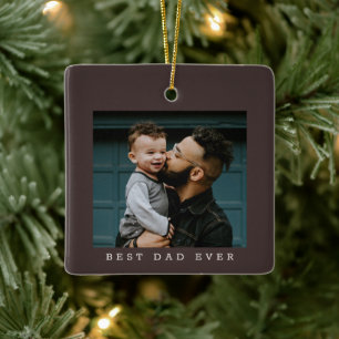 Ornement En Céramique Meilleur Papa Photo Double Face Marron Noël 