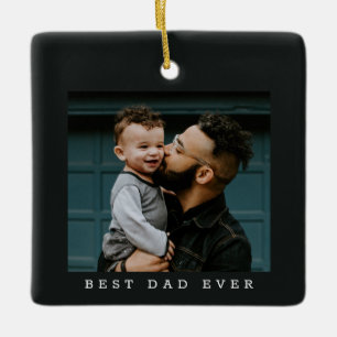 Ornement En Céramique Meilleur Papa Photo Noir Noël Double Face