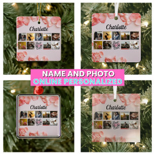 Ornement En Céramique Meilleure Maman Collage de Photos Rose Script Flor
