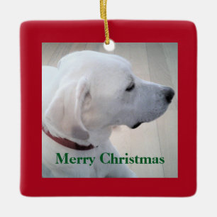 Ornement En Céramique Mélange blanc Labrador Mix Dog Profil rouge Noël