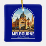 Ornement En Céramique Melbourne Australie Travel Art Vintage<br><div class="desc">Conception rétro de voyage vectoriel Melbourne. Melbourne est la capitale côtière de l'État de Victoria,  dans le sud-est de l'Australie. Au centre de la ville se trouve le développement Carré moderne de la Fédération,  avec des places,  des bars et des restaurants au bord de la rivière Yarra.</div>