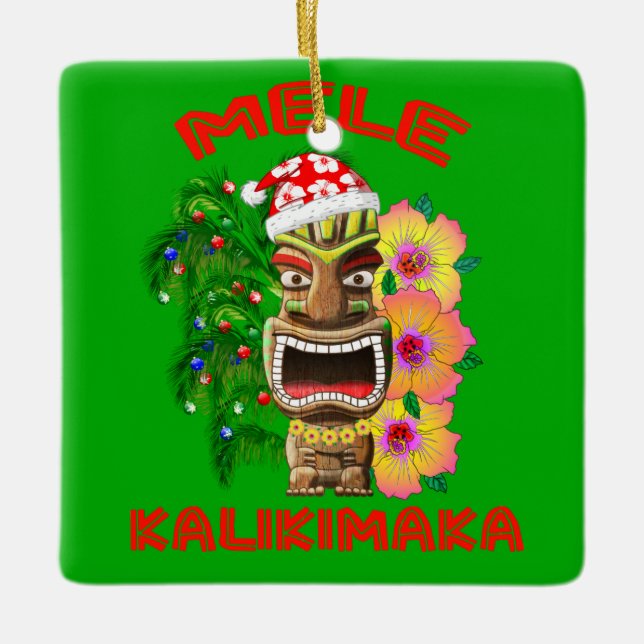 Ornement En Céramique Mele Kalikimaka Santa Claus Tiki (Devant)