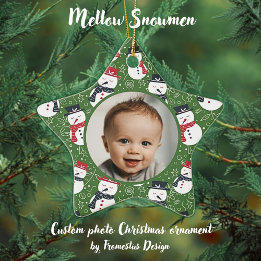 Ornement En Céramique Mellow Snowmen - First Christmas photo custom.