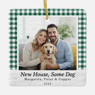 Ornement En Céramique Même Chien, Nouvelle Maison - Green Buffalo Check