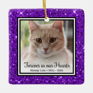 Ornement En Céramique Mémorial Chat Pailleté Violet À Jamais Dans Nos Cœ