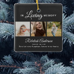 Ornement En Céramique Mémorial de collage photo moderne 3<br><div class="desc">Cet élégant ornement funéraire, ferait un grand souvenir pour les amis et la famille. L'ornement moderne comporte 3 photos de votre être aimé, Texte qui dit "IN LOVING MEMORY" leur nom, dates et un message personnel. Les styles de police de texte, la taille, la couleur et la couleur arrière -...</div>