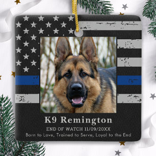 Ornement En Céramique Mémorial K9 de la police - Ligne bleue mince - Chi