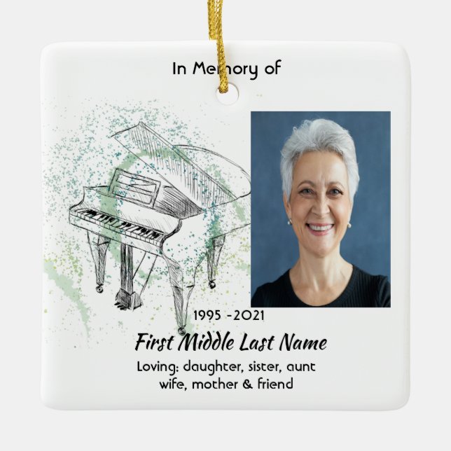 Ornement En Céramique Memorial Keepsake Photo Prayer Piano Musician (Devant)