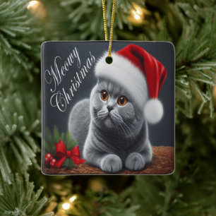 Ornement En Céramique MeowChristmas British Shorthair Père Noël Cat