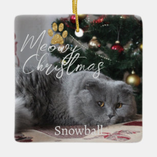 Ornement En Céramique Meowe Noël Custom Chat Photo & Paw