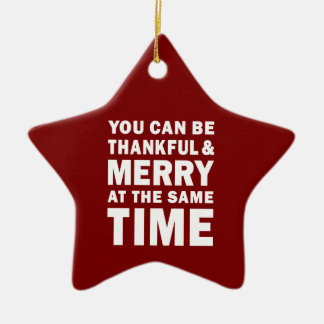 Ornement En Céramique Merci et Joyeux Noël Moderne Étoile Rouge