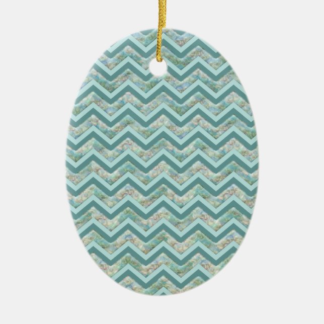 Ornement En Céramique Mère de Pearl Turquoise ZigZag (Devant)