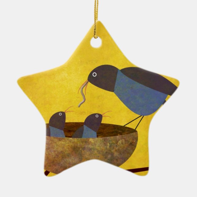 Ornement En Céramique Mère Oiseaux et bébés (Devant)