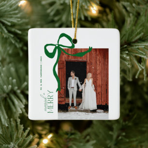 Ornement En Céramique Merry and Married Script 2 Photos Noël Ruban