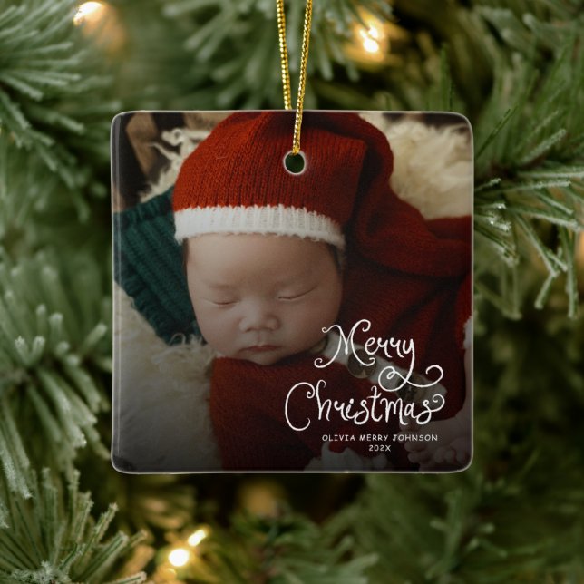 Ornement En Céramique Merry Christmas Baby Photo (Arbre)