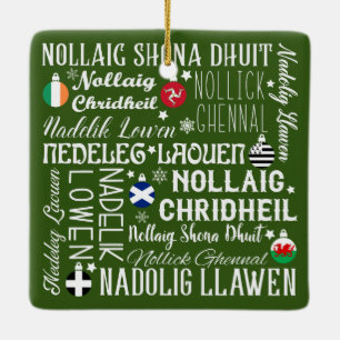 Ornement En Céramique Merry Christmas Celtic Languages, Gaelic, Welsh