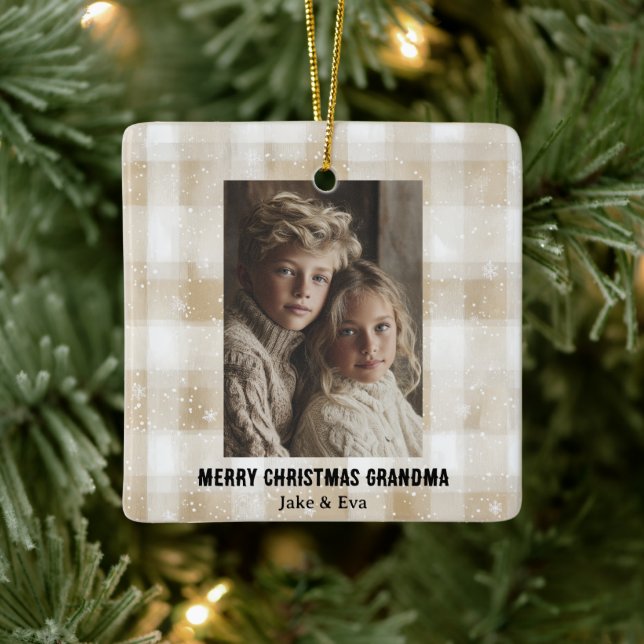 Ornement En Céramique Merry Christmas Grandma | Family Photo Ornament (Arbre)